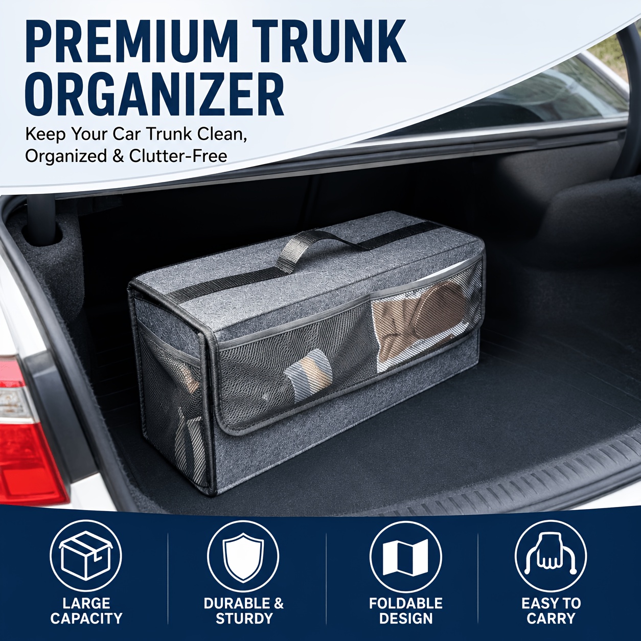 Felt Car Trunk Organizer with  - Car Trunk Organizer Foldable Storage Box ulasan dan harga